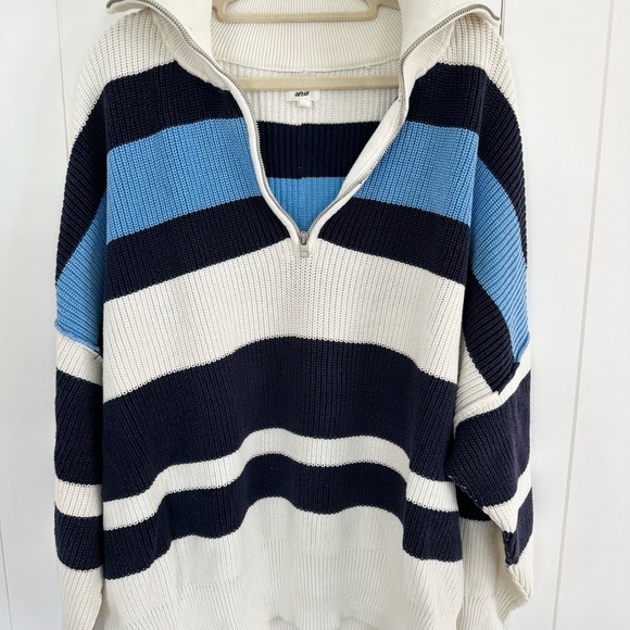 aerie Sweaters - Aerie Striped Turtleneck Sweater Navy, Light Blue and White